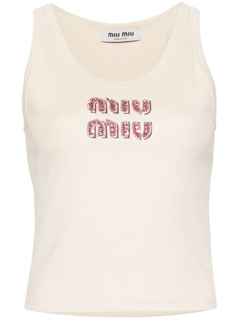 miu miu tank top white|farfetch mini miu tops.